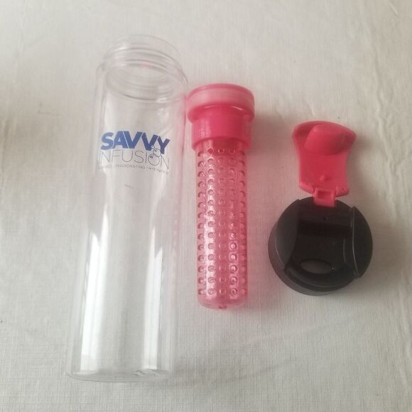 Savvy Fruit Infusion Pink Tritan Water Bottle Travel Clear Waterbottle - Picture 4 of 6